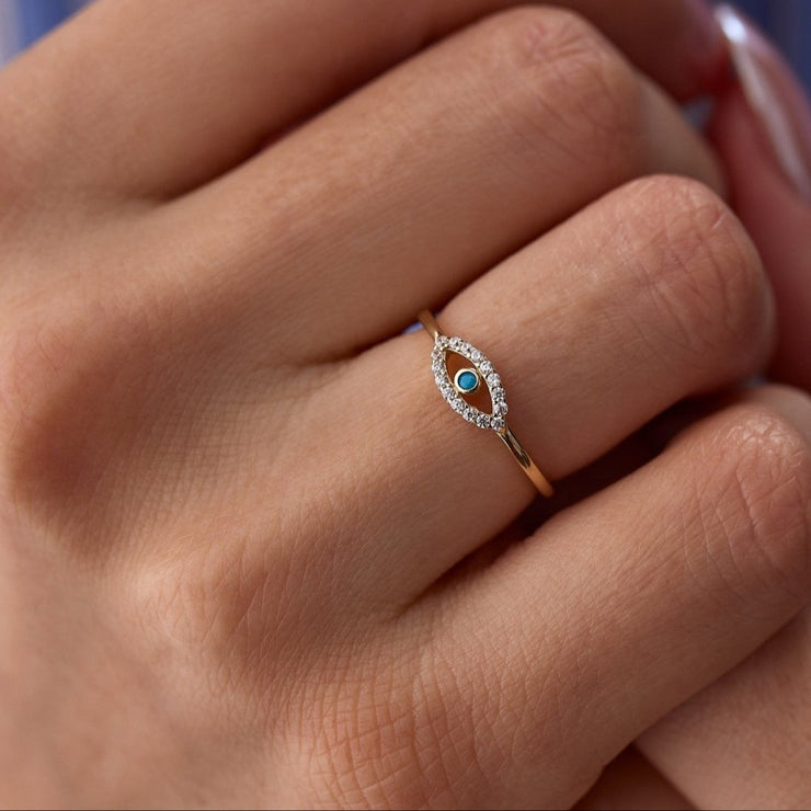 evil eye ring, gold evil eye ring