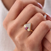 14k Gold Fuchsia Triangle Ring