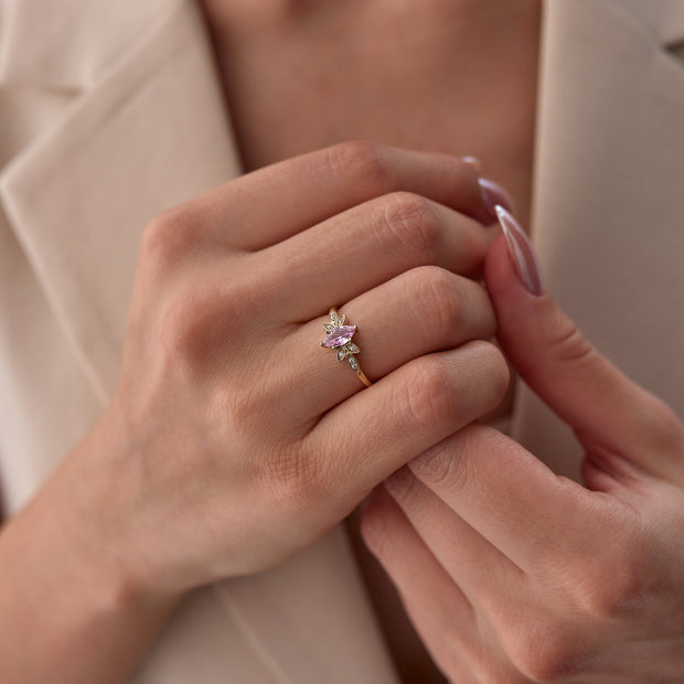 14k Gold Pink Tourmaline Lotus Model Ring