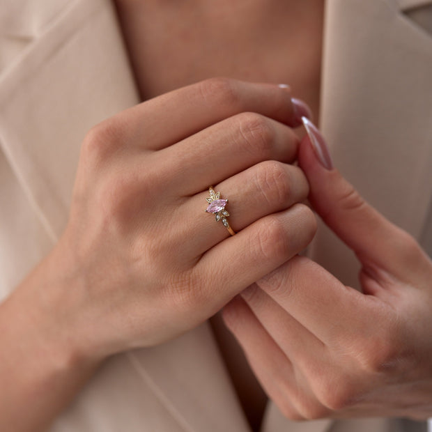 14k Gold Pink Tourmaline Lotus Model Ring