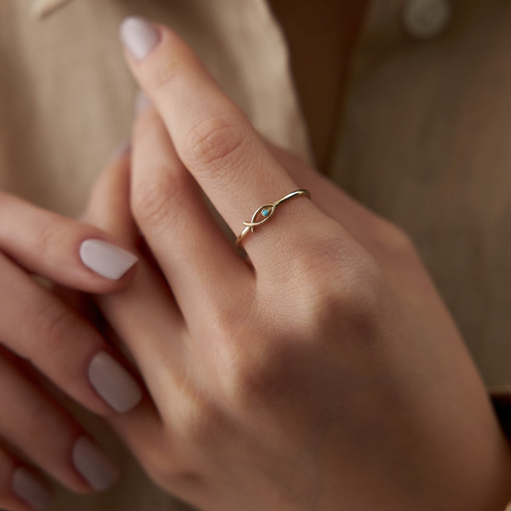 14k Gold Turquoise Fish Ring