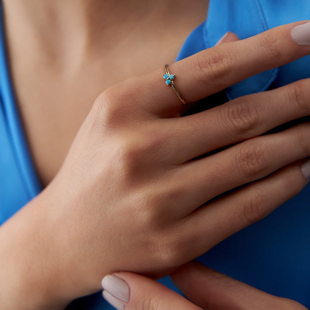 14k Gold Triple Turquoise Seed Ring