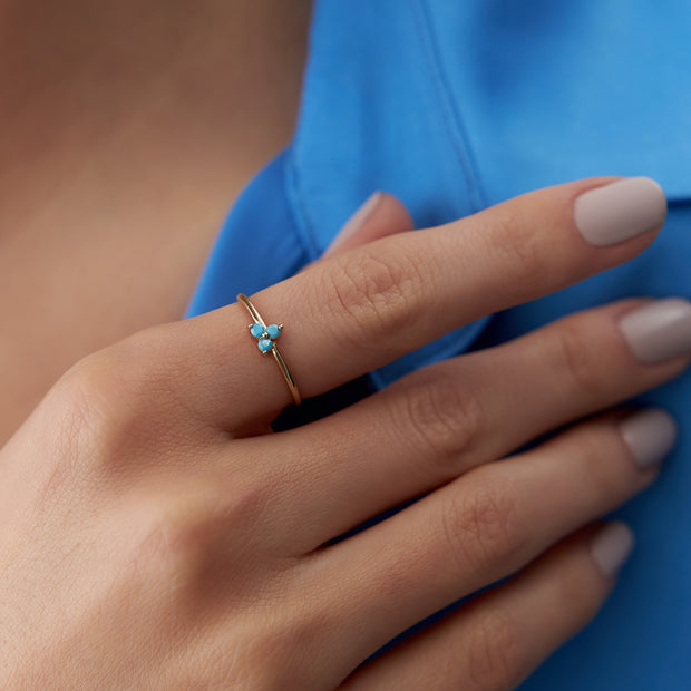 14k Gold Triple Turquoise Seed Ring