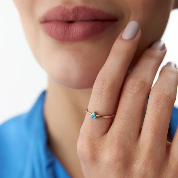 14k Gold Triple Turquoise Seed Ring