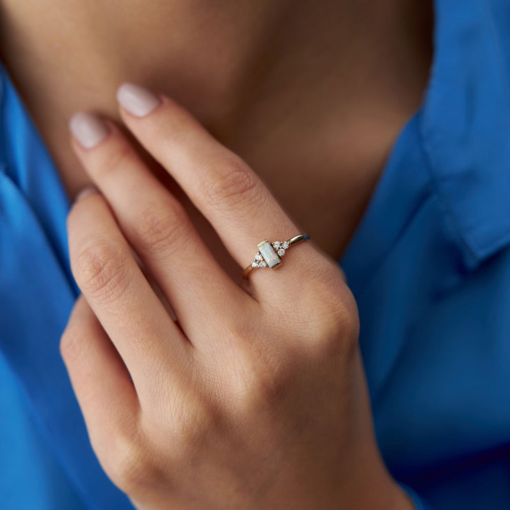 14k Gold Opal Baguette Ring