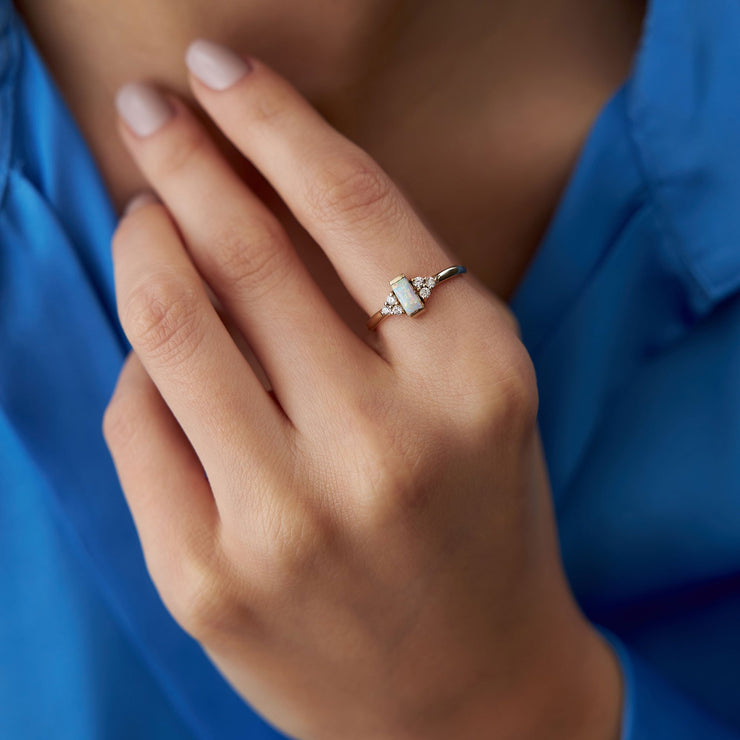 14k Gold Opal Baguette Ring