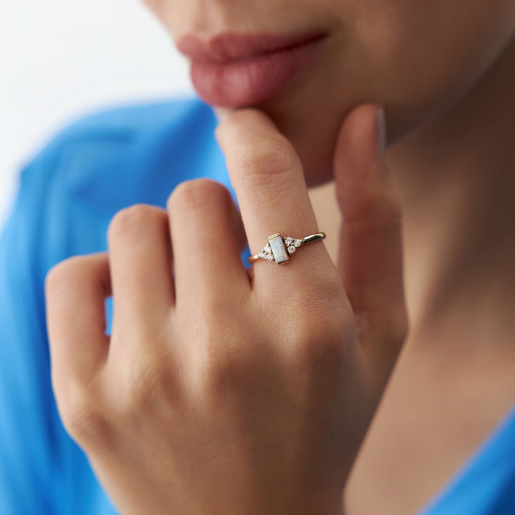 14k Gold Opal Baguette Ring