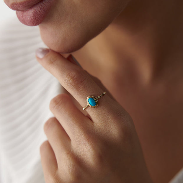 14k Gold Turquoise Stone Spiral Ring