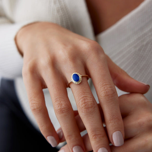 14k Gold Navy Enamel Vintage Ring