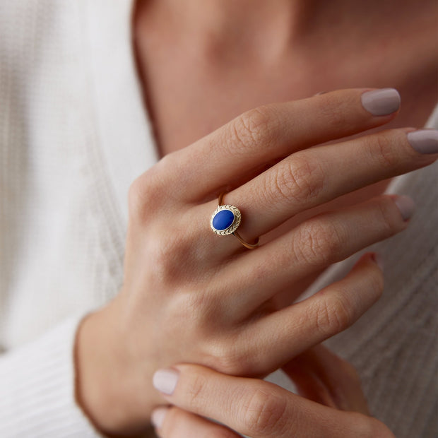 14k Gold Navy Enamel Vintage Ring
