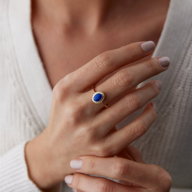14k Gold Navy Enamel Vintage Ring