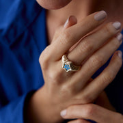 14k Gold Aquamarine Bold Star Ring
