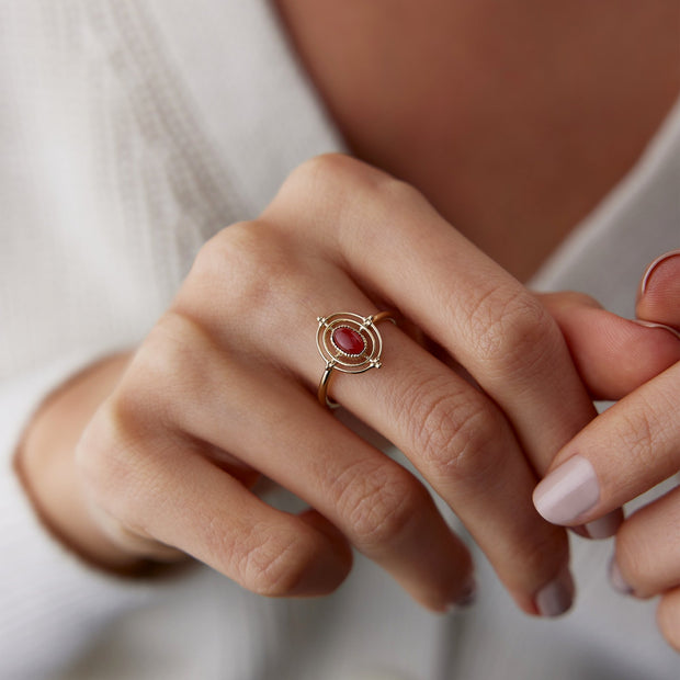 14k Gold Agate Compass Ring