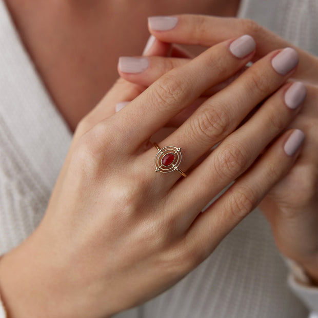 14k Gold Agate Compass Ring