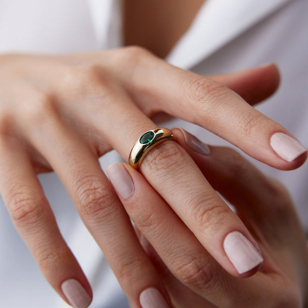14k Gold Light Green Pave Dome Ring