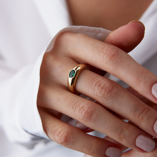 14k Gold Light Green Pave Dome Ring