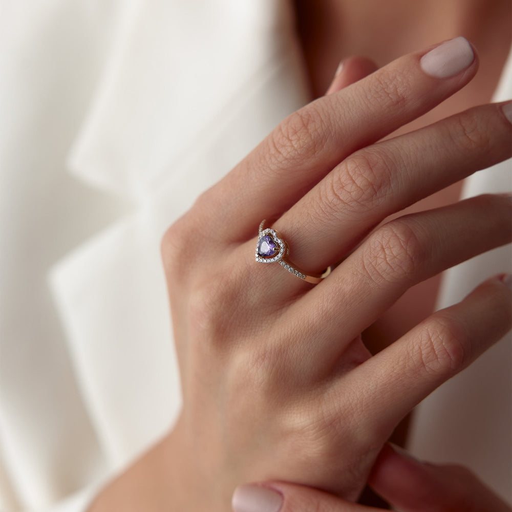 14k Gold Violet Color Pandora Heart Ring