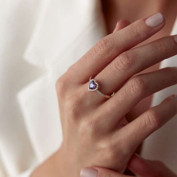 14k Gold Violet Color Pandora Heart Ring