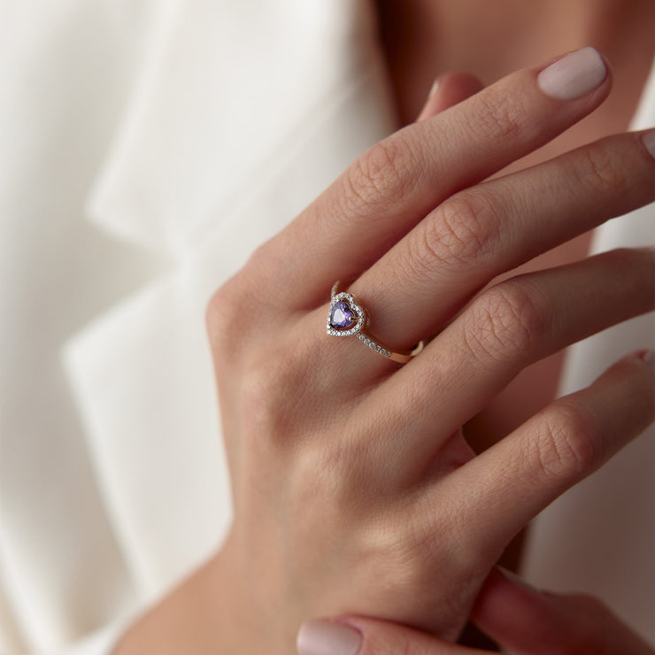 14k Gold Violet Color Pandora Heart Ring