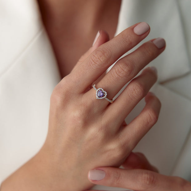 14k Gold Violet Color Pandora Heart Ring