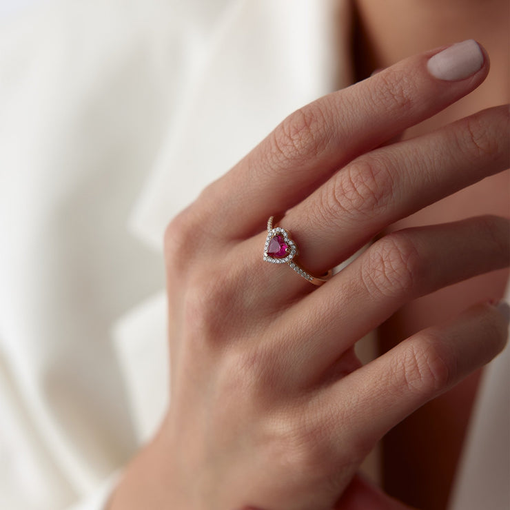 14k Gold Ruby Stone Pandora Heart Ring