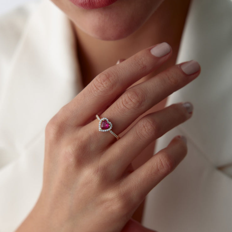 14k Gold Ruby Stone Pandora Heart Ring