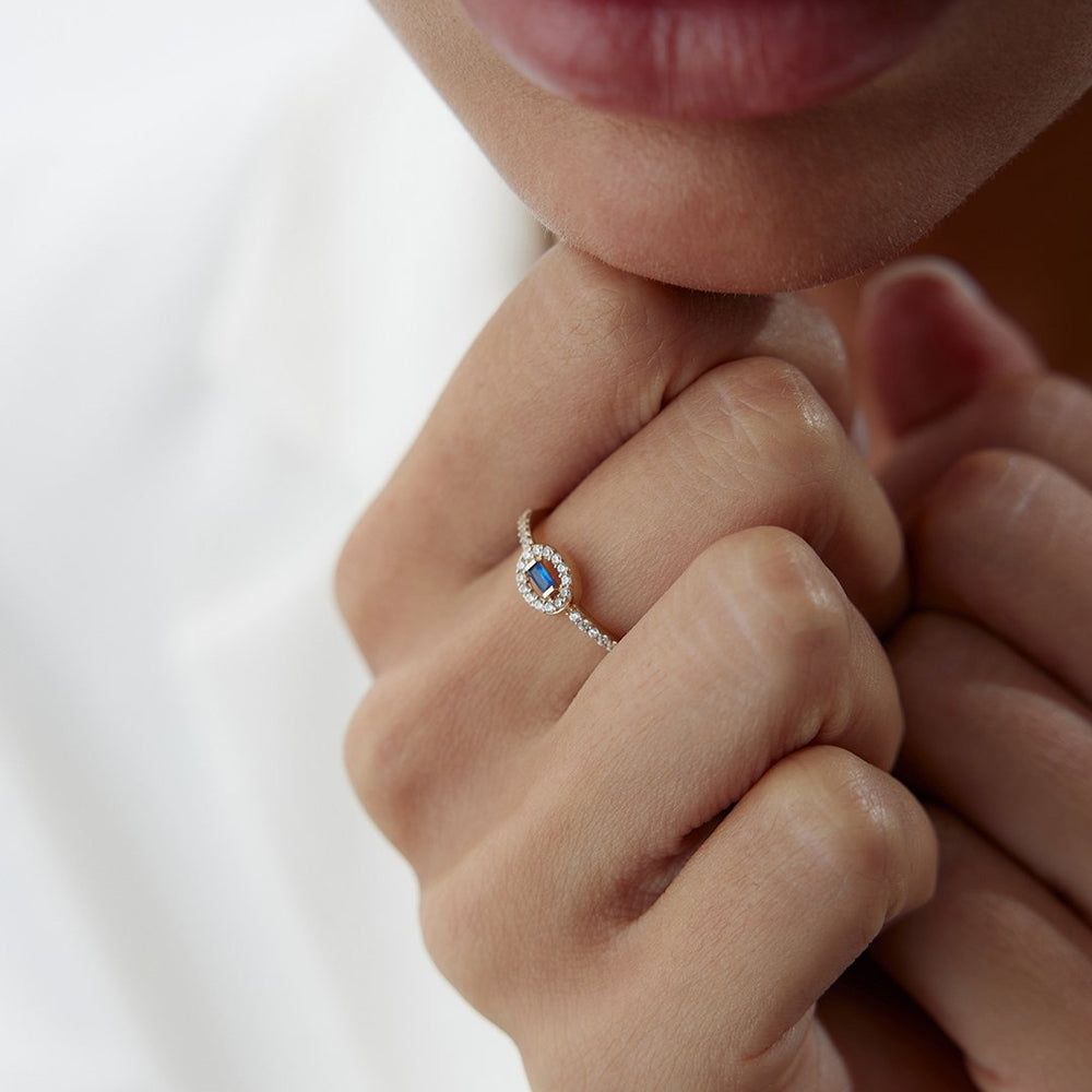 14k Gold Blue Topaz Luna Ring
