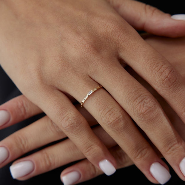 14k Gold Crystal Baguette Tattoo Ring