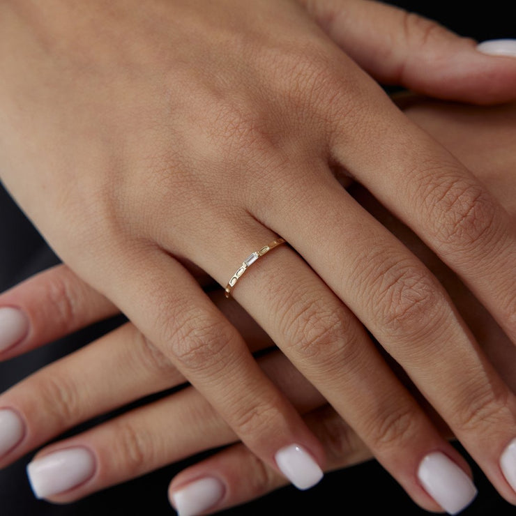 14k Gold Crystal Baguette Tattoo Ring