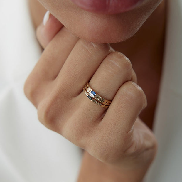 14k Gold Blue Topaz Baguette Tattoo Ring