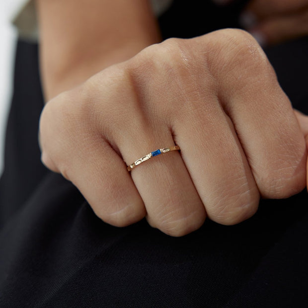 14k Gold Blue Topaz Baguette Tattoo Ring