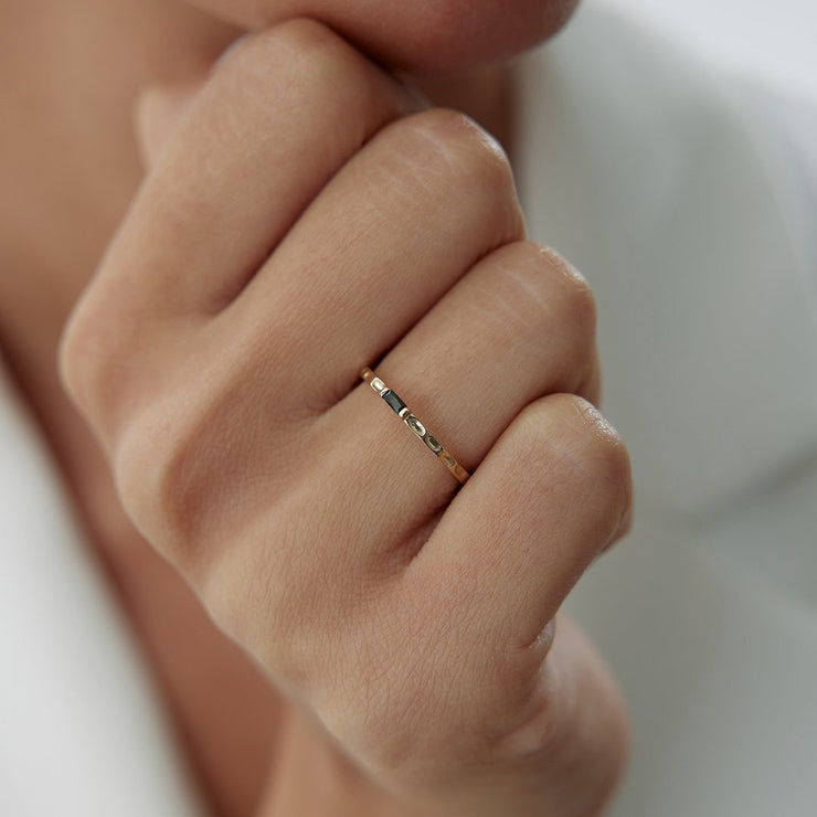 14k Gold Black Baguette Tattoo Ring