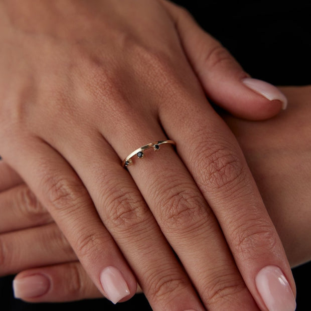 14k Gold Trio Black Stone Ring