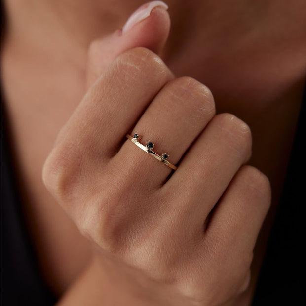 14k Gold Trio Black Stone Ring