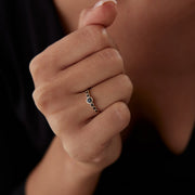 14k Gold Round Lab Black Row Ring