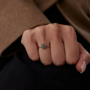 14k Gold Black Flower Ring