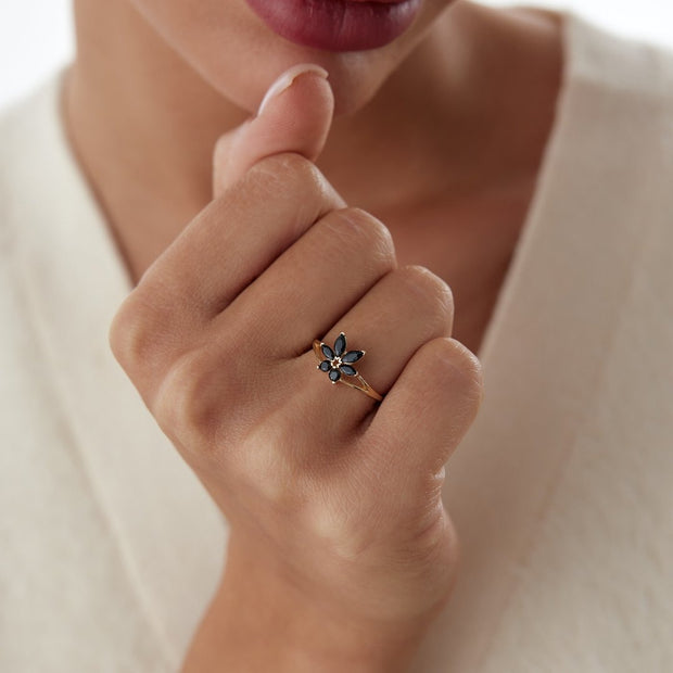 14k Gold Black Sunset Ring