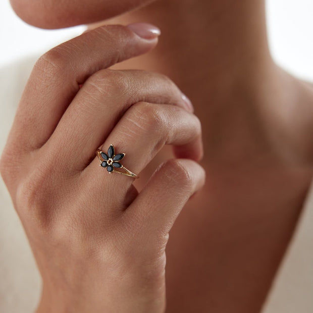 14k Gold Black Sunset Ring