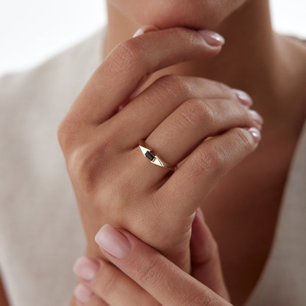 14k Gold Black Cuff Ring