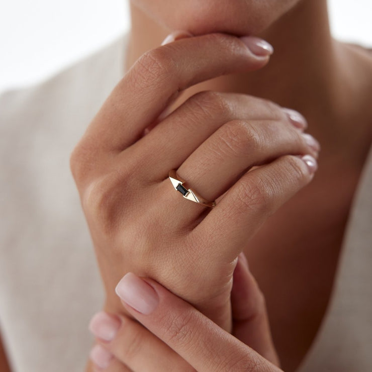 14k Gold Black Cuff Ring