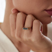 14k Gold Three Row Black Angular Ring