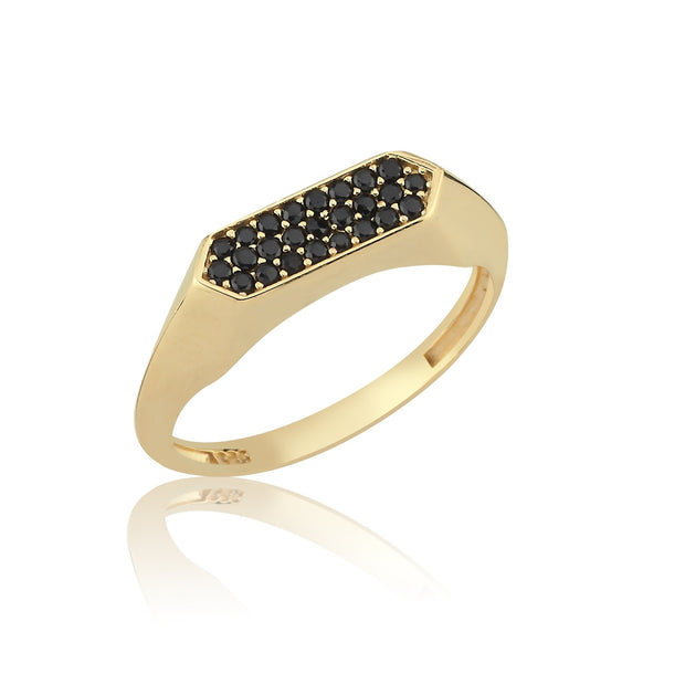 14k Gold Three Row Black Angular Ring
