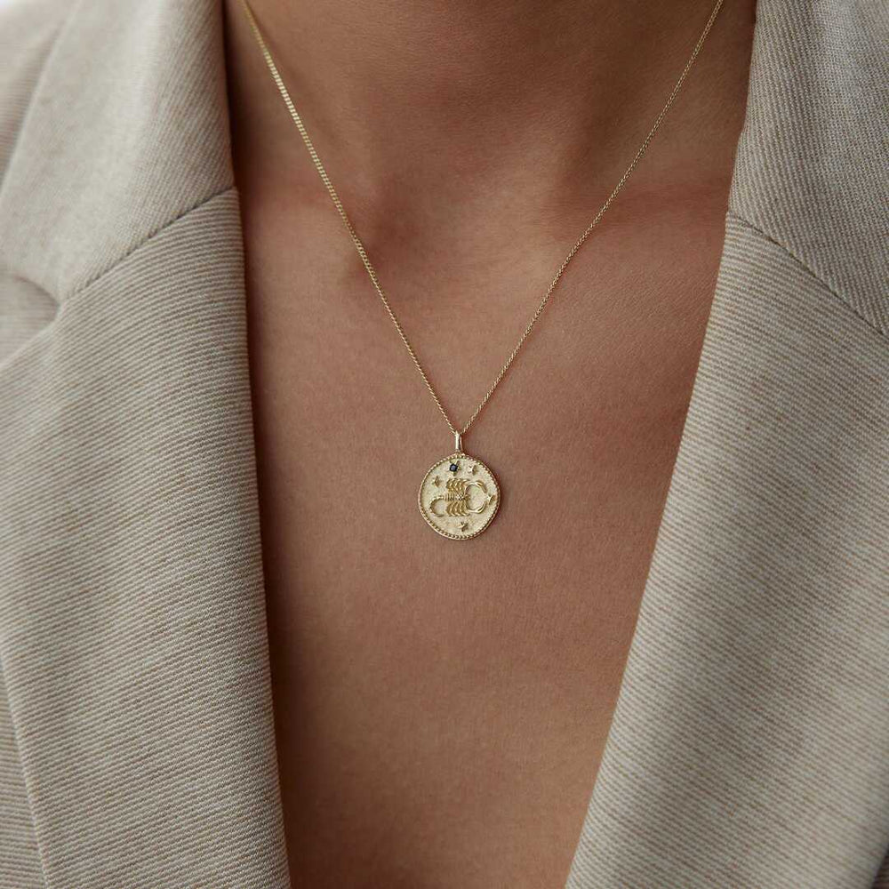 14k Gold Scorpio Zodiac Necklace - Solid 14k Gold Necklace