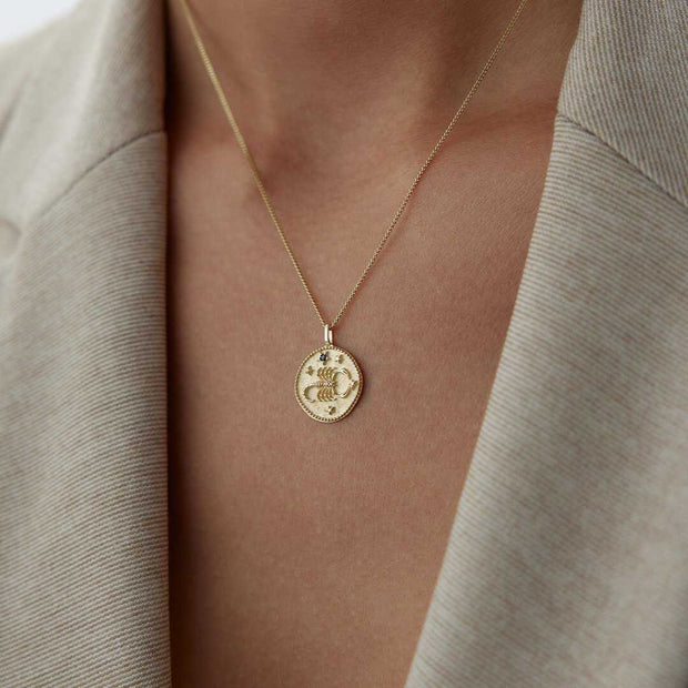 14k Gold Scorpio Zodiac Necklace - Solid 14k Gold Necklace