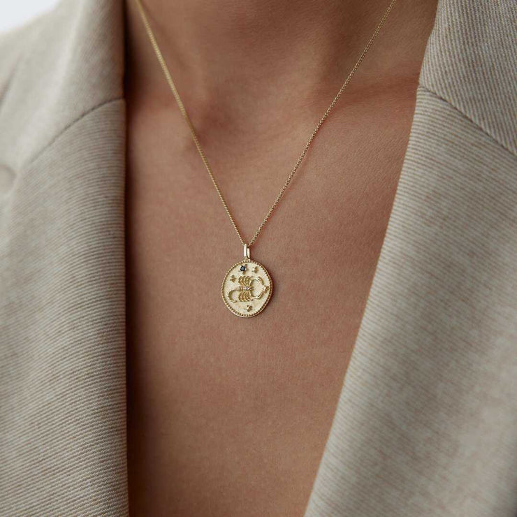 14k Gold Scorpio Zodiac Necklace - Solid 14k Gold Necklace