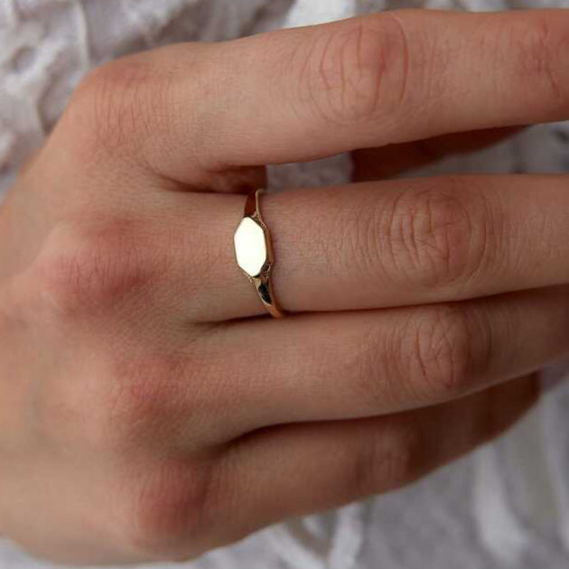 Hexagonal Initial Ring - Solid 14k Gold Ring