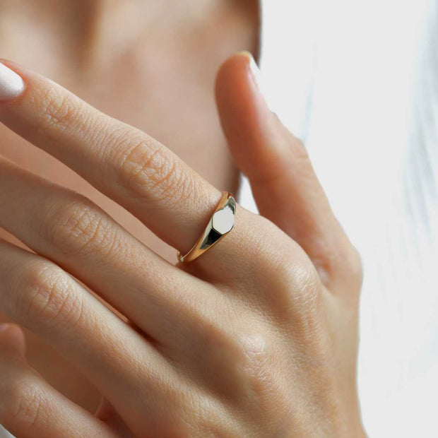 Hexagonal Signet Ring - Solid 14k Gold Ring