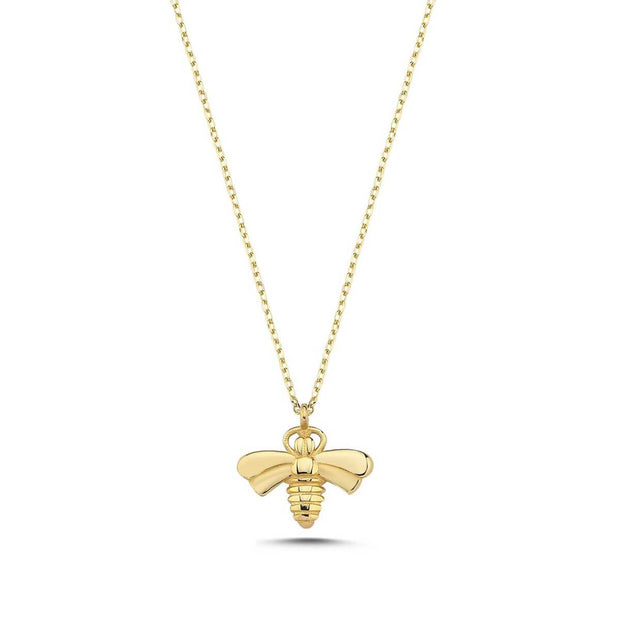 14k Gold Gold Bee Necklace - Solid 14k Gold Necklace