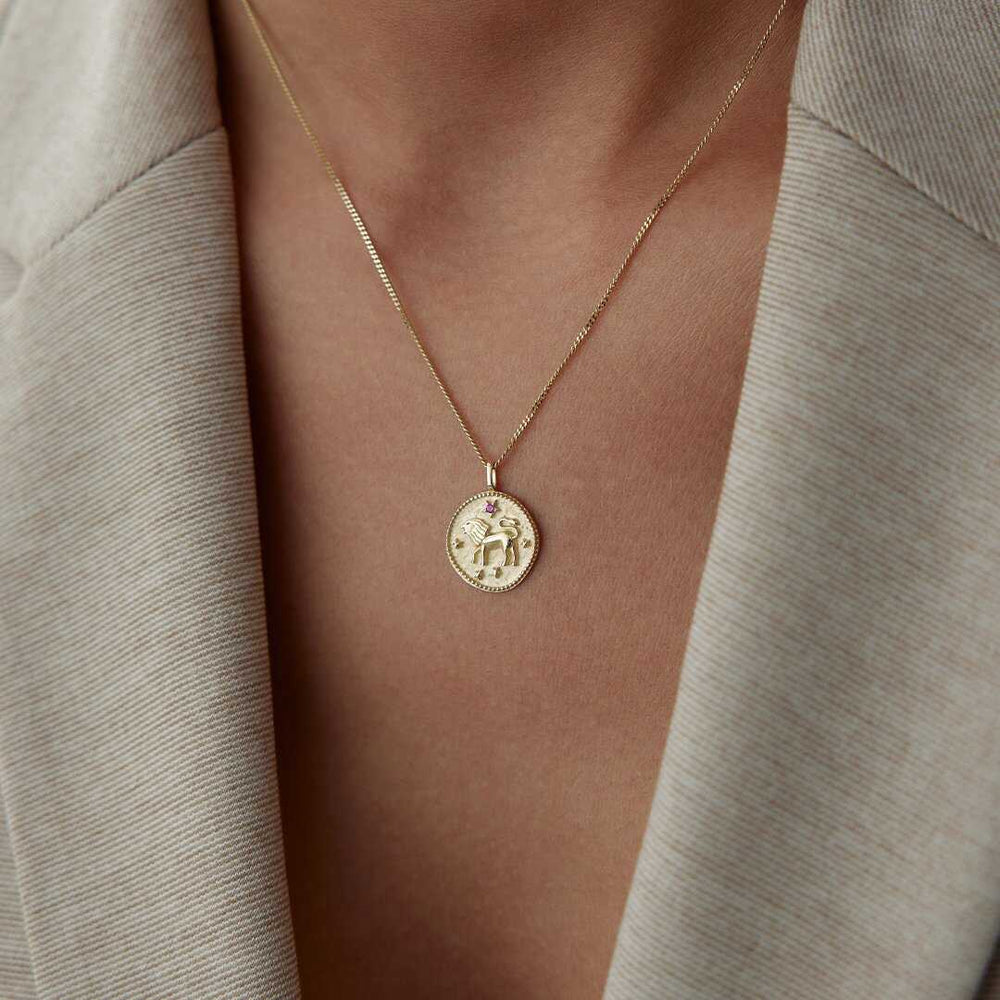 14k Gold Leo Zodiac Necklace - Solid 14k Gold Necklace