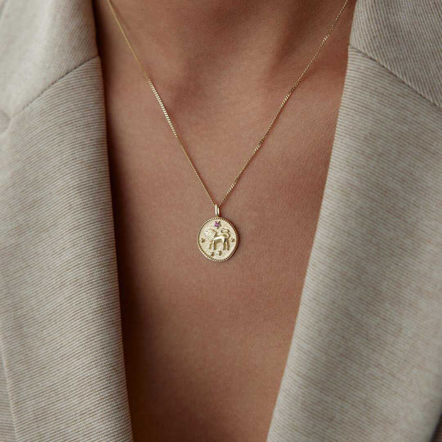 14k Gold Leo Zodiac Necklace - Solid 14k Gold Necklace